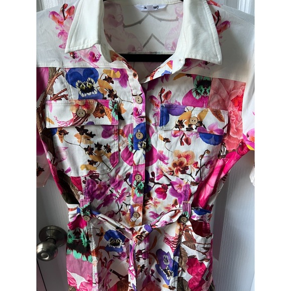 Desigual Christian Lacroix Floral Belted Short Sleeve Mini Shirt Dress Size M - Picture 3 of 7